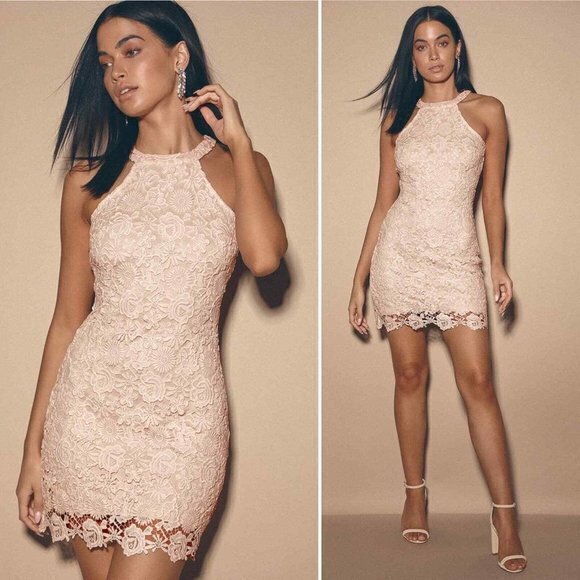 Lulus Love Poem Blush Pink Lace Mini Dress Blush Pink Womens Size S Lined - Picture 1 of 13